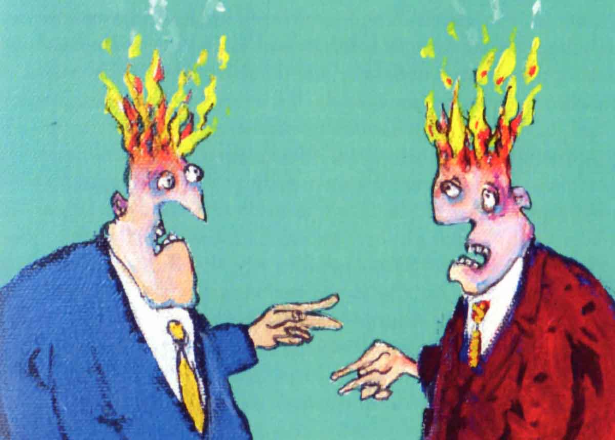 Zwei Männer mit brennenden Köpfen